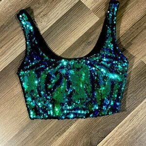 Teal sequin cropped top